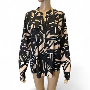 Calvin Klein Black and Cream Geometric Women's Long Sleeves Top size M